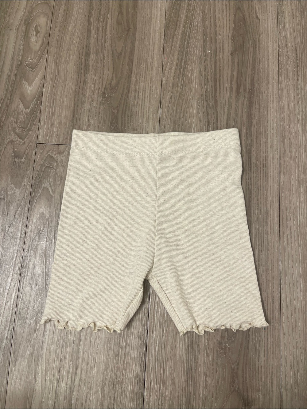 Ribbed Cream Girls' Bike Shorts with Lettuce Hem
